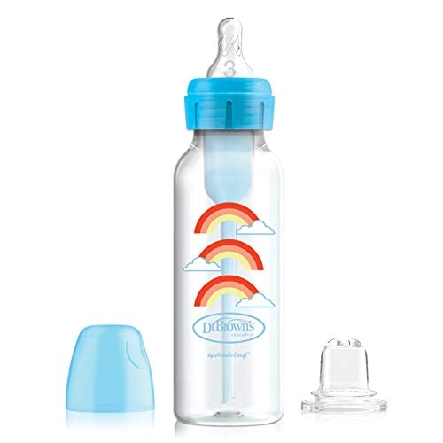Book Cover Dr. Brown’s Natural Flow® Anti-Colic Options+™ Narrow Sippy Bottle Starter Kit, 8oz/250mL, with Level 3 Medium-Fast Flow Nipple and 100% Silicone Soft Sippy Spout, Blue, 6m+