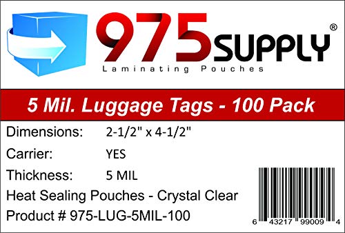 Book Cover 975 Supply Luggage Tag 5 Mil Laminating Pouches with Loops, 2.5 x 4.25 inches , 100 per Box