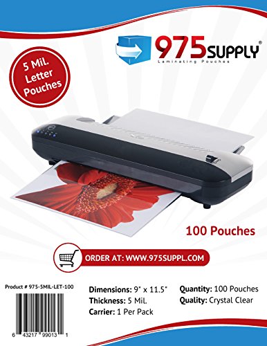 Book Cover 975 Supply Laminating Pouches, 5 Mil Clear Letter Size Thermal Laminating Pouches, 9 X 11.5 inches, 100 Pouches