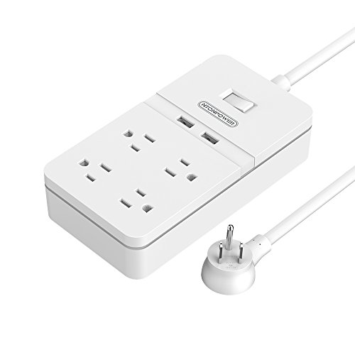 Book Cover NTONPOWER 4-Outlet Electrical Surge Protector with 12W 2-Port USB Charger and Overload Switch Multi Outlet Flat Plug Power Strip with 5ft Heavy-Duty Extension Cord for Computer Cellphone Home - White