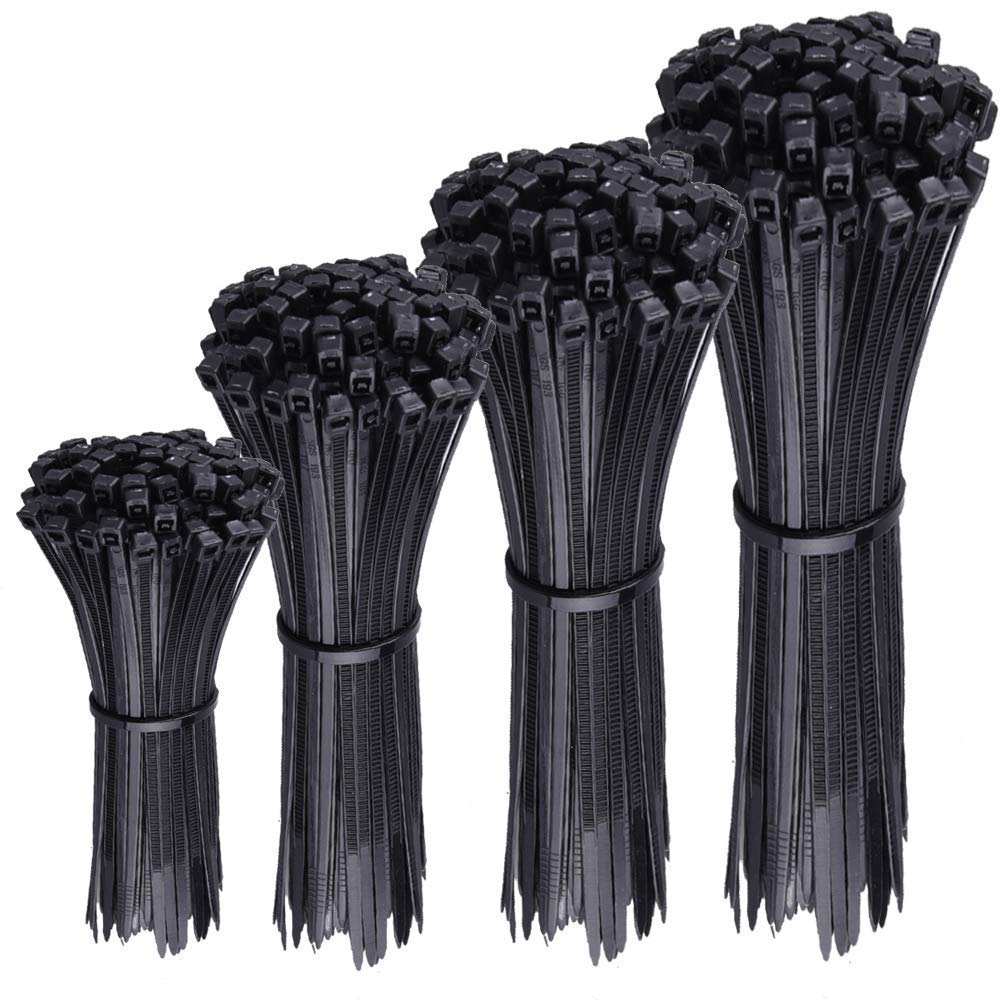 Book Cover AUSTOR 600 Pieces Black Nylon Cable Ties Heavy Duty Zip Ties in 4 6 8 10 Inches for Home, Office, Garage and Workshop (150 Pcs per Size)