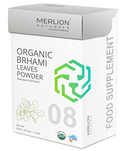 Book Cover Organic Brahmi Leaves Powder by Merlion Naturals | Bacopa monnieri | USDA NOP Certified 100% Organic (8 OZ)