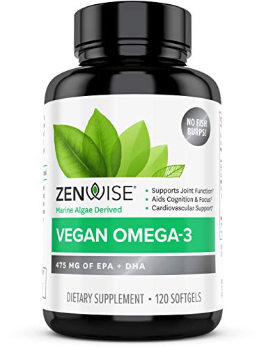 Book Cover Zenwise Vegan Omega-3 Plant Based Fish Oil Alternative Marine Algal Source for EPA and DHA Fatty Acids - Burpless Supplement for Brain Health, Joint Support, Immune System, Heart & Skin - 120 ct