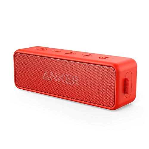 Book Cover Anker SoundCore 2 Portable Bluetooth Speaker with Better Bass, 24-Hour Playtime, 66ft Bluetooth Range, IPX5 Water Resistance & Built-in Mic, Dual-Driver Wireless Speaker (Red)