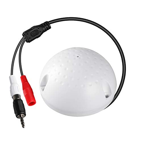 Book Cover Dericam Microphone for CCTV Camera, IP Camera, DVR, NVR, Camera Audio Pickup Device, Include 1 to 2 Power Splitter Cable (A1-White)