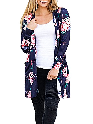 Book Cover OLRAIN Women's Casual Floral Printed Long Kimono Coats Outwear Cardigan Tops
