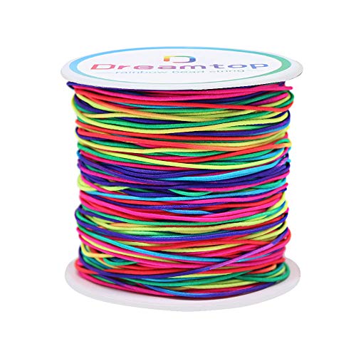 Book Cover Dreamtop 1mm 100 Meters Rainbow Elastic String for Bracelet, Pony Bead String Elastic Cord for Bracelets Rainbow Bead String for Jewelry Bracelet Making, Necklace String and Crafts, 109 Yard