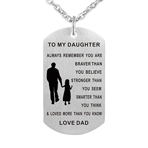 Book Cover CraDiabh Dad Mom to My Daughter Dog Tag Pendant Necklace Military Jewelry Personalized Custom Dogtags Love Gift