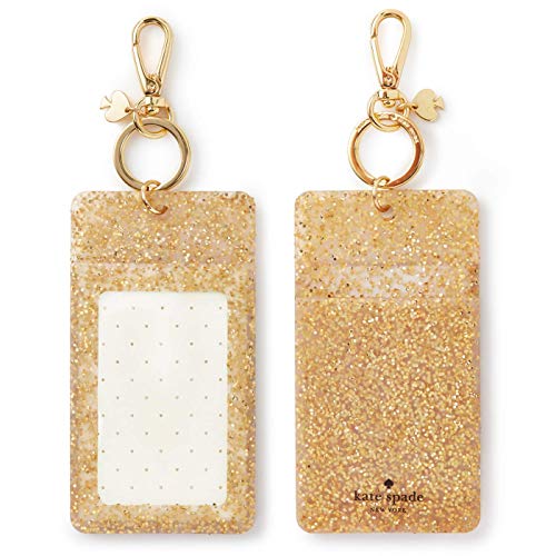 Book Cover Kate Spade New York Id Badge Clip Key Chain, Silicone Keychain Accessory, Gold Glitter