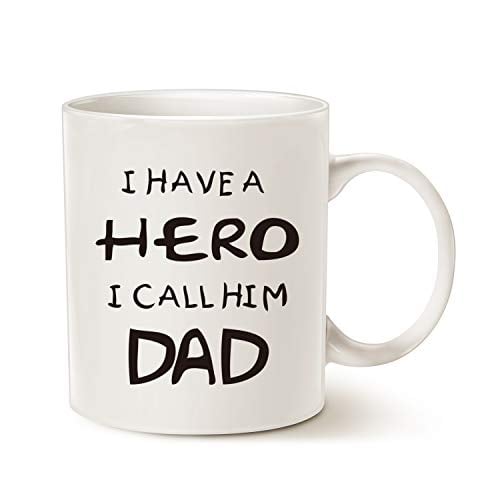 Book Cover MAUAG Fathers Day for Dad Coffee Mug, I Have a Hero I Call Him Dad Funny Best Father's Day and Birthday Gifts for Dad Father Cup, White 11 Oz