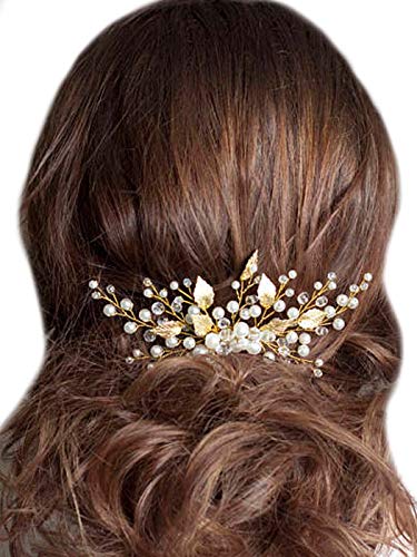 Book Cover Unicra Bride Wedding Leaves Hair Combs Bridal Headpieces Hair Pieces Wedding Hair Accessories for Women and Girls (Gold)