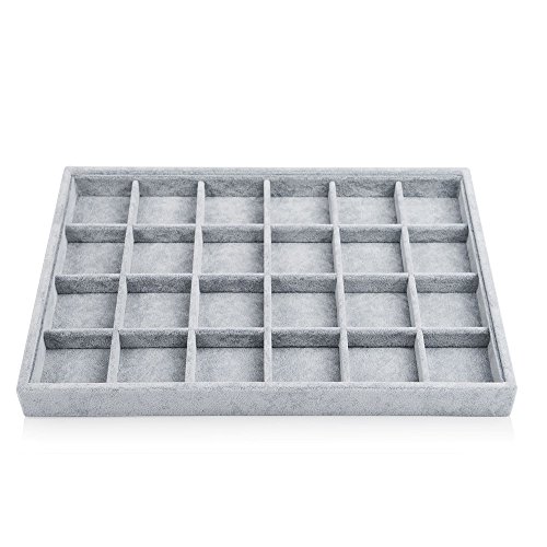 Book Cover Oirlv 24 Grid Ice Velvet Jewelry Drawer Organizer Tray Stackable Jewelry Trays Removable Dividers for Rings Earring Storage Display