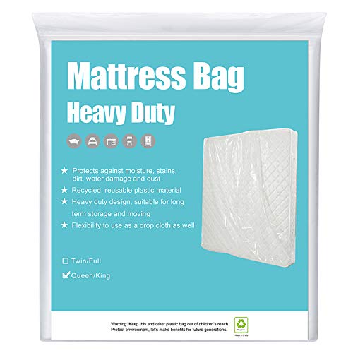 Book Cover [2-Pack 5-Mil] HOMEIDEAS Mattress Bag (Queen/King) for Moving and Storage Transparent Mattress Disposal Bag - Heavy Duty & Tear Resistant