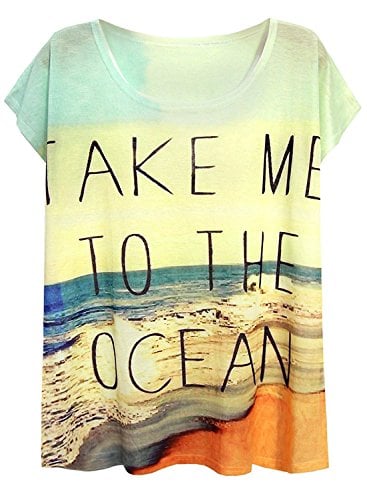 Book Cover Futurino Women's Take Me to The Ocean Print Short Sleeve Tops Tee Shirt