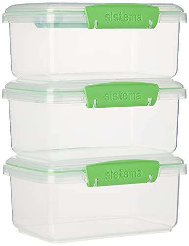 Book Cover Sistema Fresh Collection 4.2 Cup Food Storage Containers (3 Pack), 33.8 oz, Clear/Lime Green