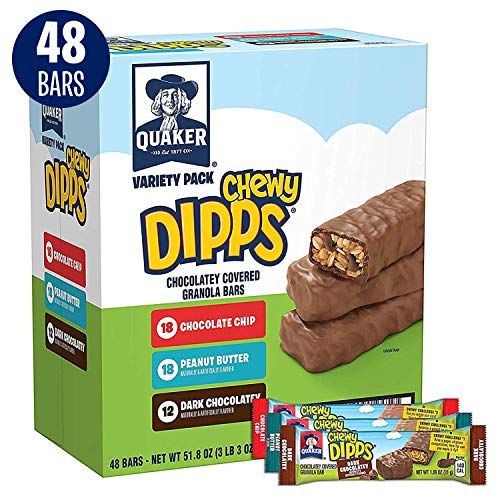 Book Cover Quaker Chewy Dipps Chocolatey Covered Granola Bars, Variety Pack, 48 Bars