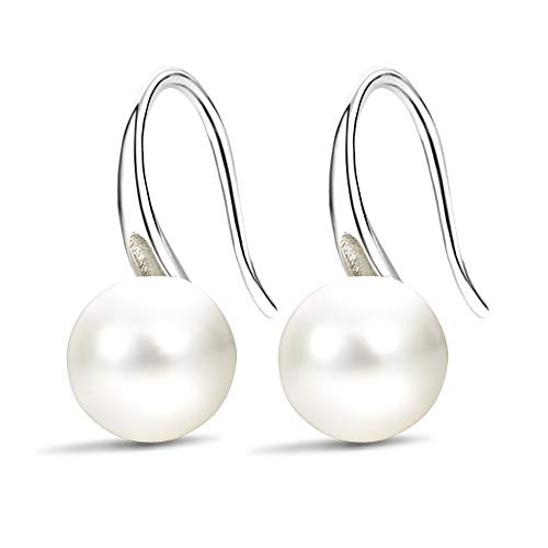 Book Cover Women's Classical Silver Pearl Dangle Earrings 8-8.5mm Fashion Pearl Drop Earrings Jewelry Gift for Women Girls