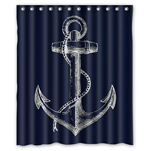 Book Cover Custom Nautical Navy Blue Anchor Shower Curtain, 70x72 inch