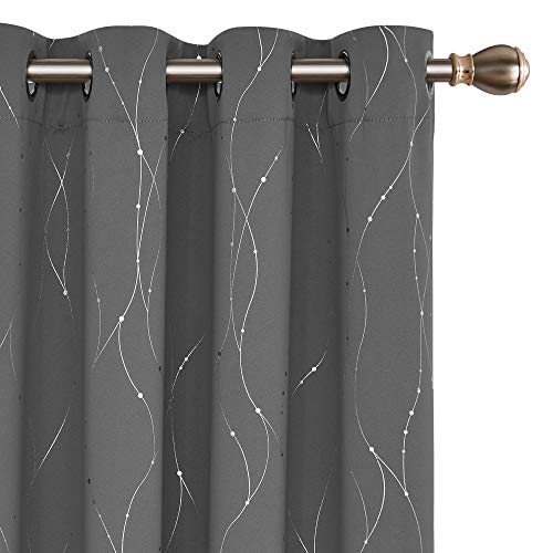 Book Cover Deconovo Blackout Curtains Grommets with Dots Pattern Thermal Insulated Drapes for Bedroom and Sliding Glass Door 52 x 84 Inch Grey 2 Panels