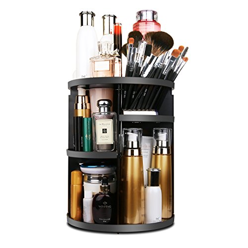 Book Cover MOFIR Makeup Organizer 360 Degree Rotating, Adjustable Multi-Function Cosmetics Storage Box, Small Size Extra Large Capacity, Fits Different Sizes of Cosmetics ... (Circle, Black)