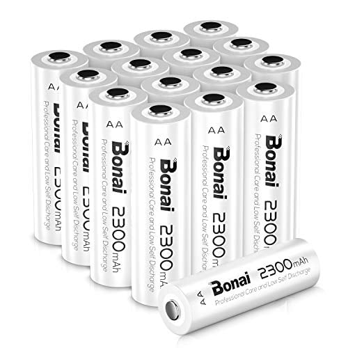 Book Cover [UL Certificate] Bonai AA Rechargeable Batteries High-Capacity 2300mAh 1.2V Ni-MH for Flashlight ,Toys & So On(16 Pack)