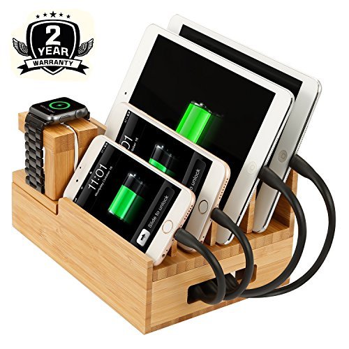 Book Cover Bamboo Charging Station & Multi Device Organizer, Large Capacity Desktop Cord Organizer Dock Compatible with Smartphones iPhone iPad and Tablets-Durable and Eco-Friendly (Nature Bamboo)