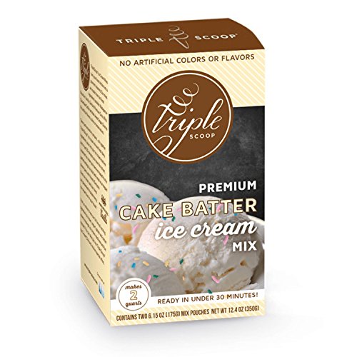 Book Cover Triple Scoop Premium Ice Cream Mix, Cake Batter with Sprinkles, starter for use with home ice cream maker, no artificial flavors, ready in under 30 mins, makes 2 qts (1 15oz box)