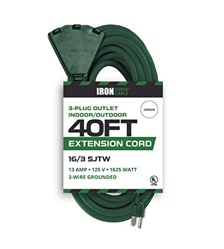 Book Cover 40 Foot Outdoor Extension Cord with 3 Electrical Power Outlets - 16/3 SJTW Durable