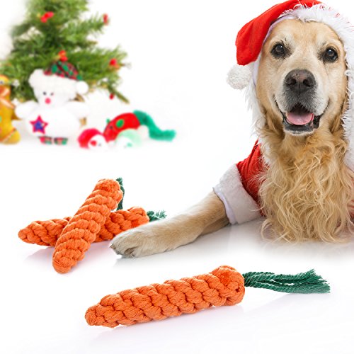 Book Cover Keklle 3 Pack Carrot Puppy Dog Chew Toys Cotton Rope Dental Teaser Teeth Cleanning Toy for Medium to Small Pet(Set of 3)