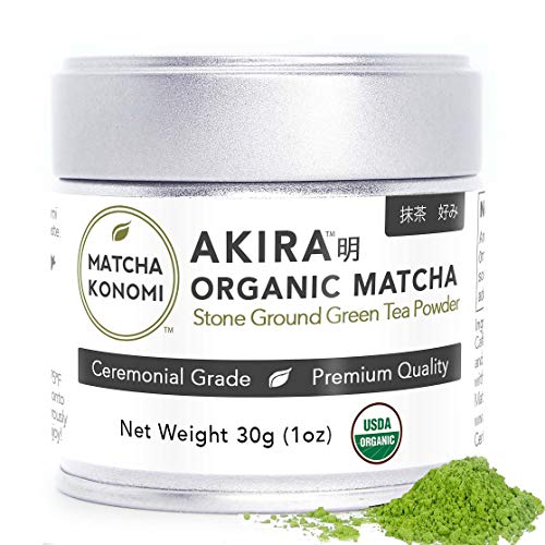Book Cover Akira Matcha 30g - Organic Premium Ceremonial Japanese Matcha Green Tea Powder - First Harvest, Radiation Free, No Additives, Zero Sugar - USDA and JAS Certified (1oz tin)