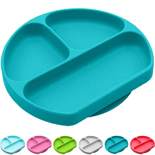 Book Cover Silikong Suction Plate for Toddlers | BPA Free, 100% Food-Grade Silicone | Microwave, Dishwasher and Oven Safe | Stay Put Divided Baby Feeding Bowls and Dishes for Kids and Infants