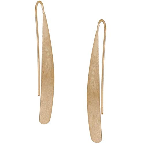 Book Cover Humble Chic Curved Flat Bar Dangles - Metallic Long Linear Tear-Drop Polished Threader Earrings for Women