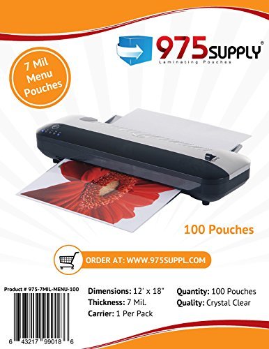 Book Cover 975 Supply 7 Mil Clear Menu Size Thermal Laminating Pouches, 12 X 18 inches, 100 Pouches