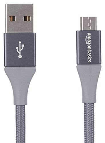 Book Cover AmazonBasics Double Braided Nylon USB 2.0 A to Micro B Charger Cable | 6 Feet, Dark Grey