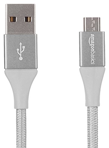 Book Cover AmazonBasics Double Braided Nylon USB 2.0 A to Micro B Charger Cable | 6 Feet, Silver