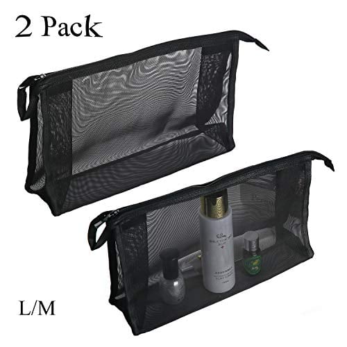 Book Cover 2 Piece Assorted Size Cosmetics See Through Make Up Bag/Organizer, Mesh Travel Accessories Organizer (Black)