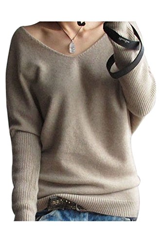 Book Cover LONGMING Women's Fashion Big V-Neck Pullover Loose Sexy Batwing Sleeve Wool Cashmere Sweater Winter Tops