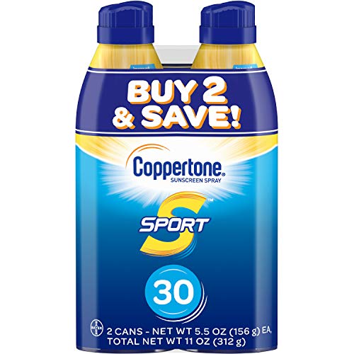 Book Cover Coppertone SPORT Continuous Sunscreen Spray Broad Spectrum SPF 30 (5.5 Ounce per Bottle, Pack of 2) (Packaging may vary)