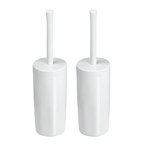 Book Cover mDesign Slim Compact Plastic Toilet Bowl Brush and Holder for Bathroom Storage - Sturdy, Deep Cleaning - Pack of 2, White