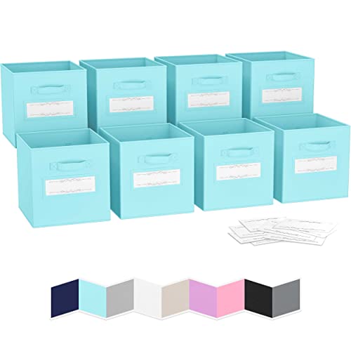 Book Cover Cube Storage Baskets For Organizing - 11 Inch - Set of 8 Heavy-Duty Storage Cubes For Storage and Organization. Makes The Perfect Bins For Cubby Storage Boxes Or Cube Storage Organizer (Blue)