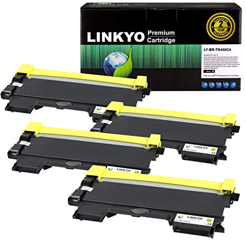 Book Cover LINKYO Compatible Toner Cartridge Replacement for Brother TN450 TN-450 TN420 (Black, High Yield, 4-Pack)