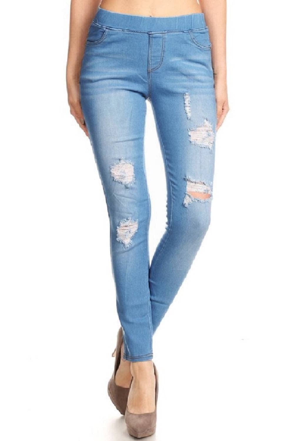 Book Cover Women's Stretch Pull-On Jeans Skinny Ripped Distressed Denim Jeggings Regular-Plus Size Small Blue-58