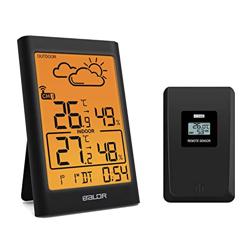 Book Cover Balight Digital Hygrometer Thermometer,Humidity Gauges Touch Screen Wireless Monitor Temperature Gauge Indicator Time Display Built-in Clock
