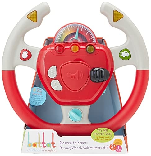 Book Cover Battat – Geared to Steer Interactive Driving Wheel – Portable Pretend Play Toy Steering Wheel for Kids 2 years +, Red (BT2525Z)