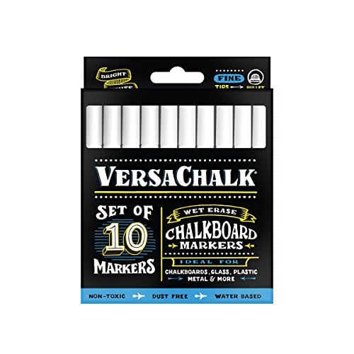 Book Cover White Liquid Chalk Markers for Blackboards by VersaChalk (10 Pack, 3mm) - Erasable Chalk Pens for Chalkboard, Windows, Metal, Ceramic, Glass