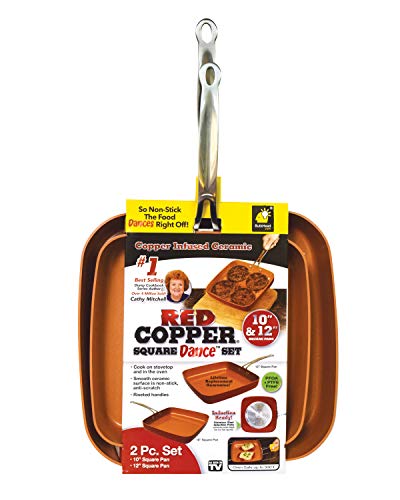 Book Cover Red Copper Cookware 10- and 12-Inch Square Frying Pan Set of 2 by BulbHead