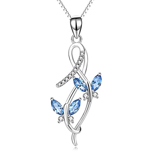 Book Cover AOBOCO Sterling Silver Infinity Butterfly Pendant Necklace with Simulated Aquamarine Blue Crystals, Anniversary Birthday Jewelry Gifts for Women