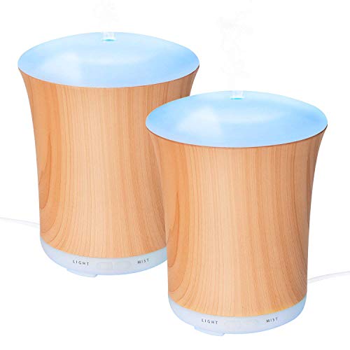 Book Cover ZOOKKI Aromatherapy Essential Oil Diffuser, 200ml Wood Grain Ultrasonic Aroma Diffusers Mini Cool Mist Humidifier with 8 Colors LED Lights & Waterless Auto Shut-Off for Home Office Bedrooms-2 Pack