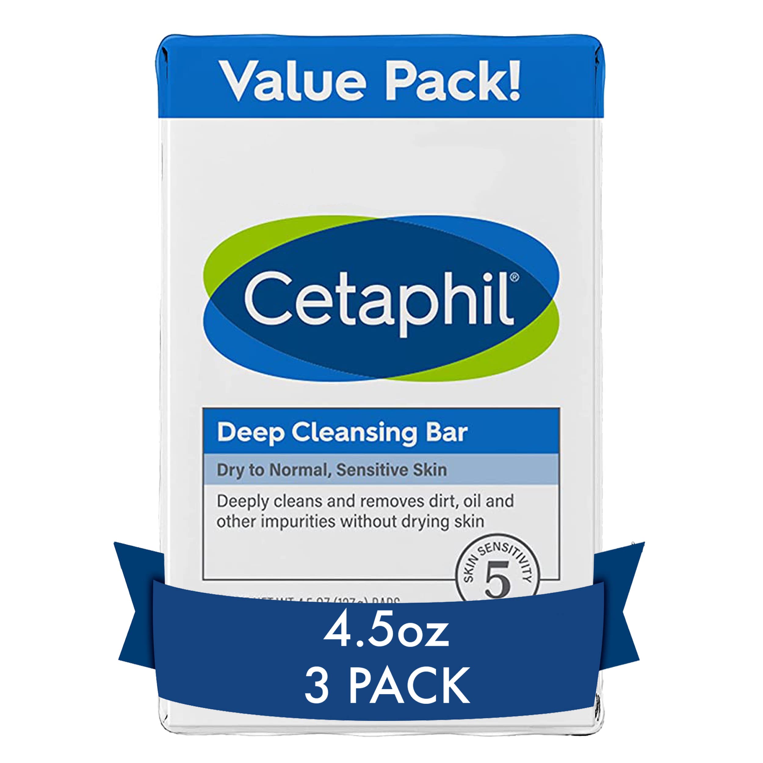 Book Cover Cetaphil Bar Soap, Deep Cleansing Face and Body Bar, Pack of 3, For Dry to Normal, Sensitive Skin, Soap Free, Hypoallergenic, Paraben Free, Fragrance Free, Removes Makeup, Dirt and Oil 4.5 Ounce (Pack of 3)