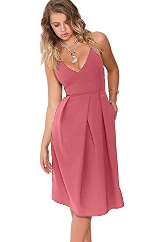 Book Cover Eliacher Women's Deep V Neck Adjustable Spaghetti Straps Summer Dress Sleeveless Sexy Backless Party Dresses with Pockets